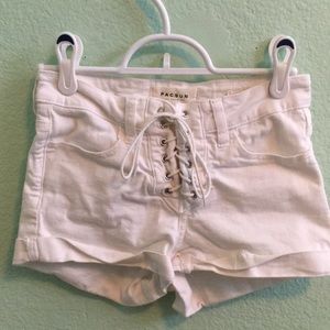 white lace up shorts
